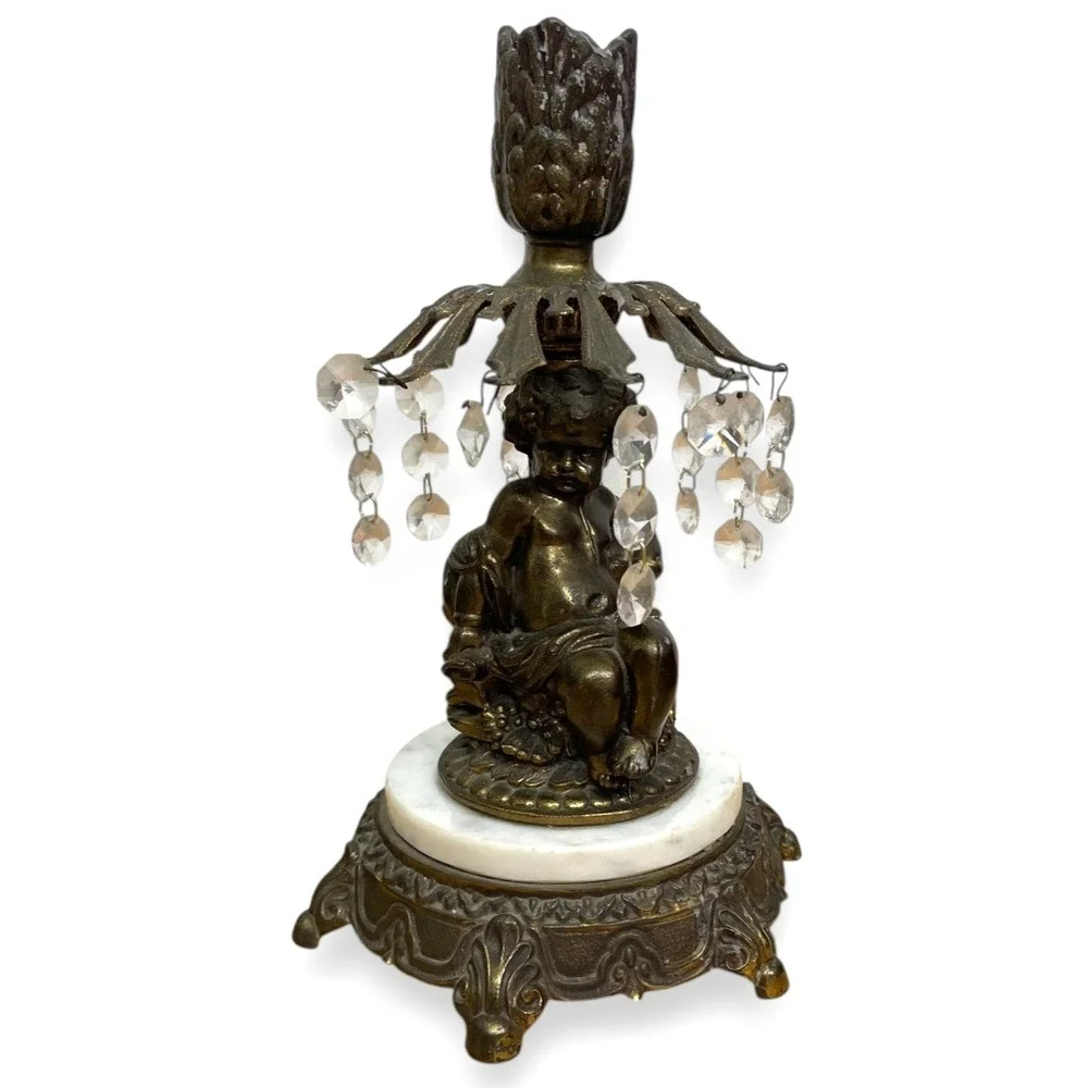 Vintage Loevsky & Loevsky Cherub Brass Table Lamp Base Marble Hollywood Regency